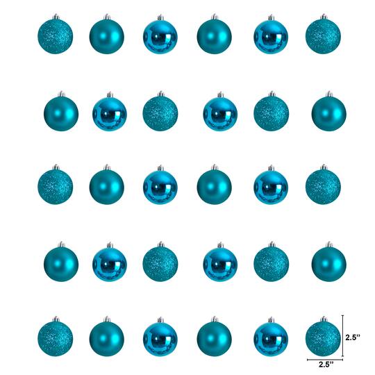 30ct. 2.5" Teal Shatterproof Christmas Ornaments